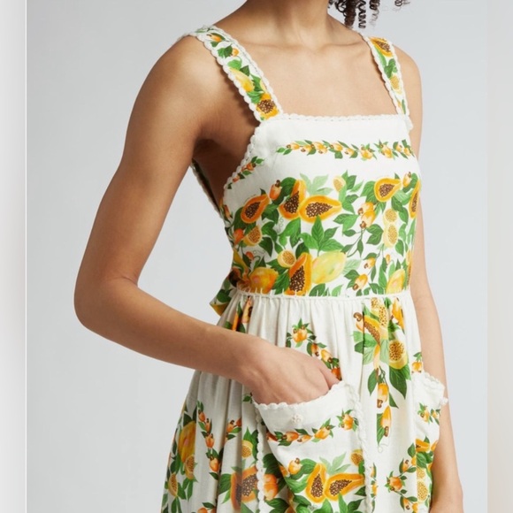 New FARM Rio Papaya Salad Scarf Print Linen Blend Maxi Sundress Size Small NWT - Picture 1 of 4
